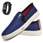 Kit Tênis Slip On Masculino Lona + Relógio Digital Casual