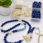 Kit Terço Adulto Azul P/ Montar 4 Terços Pulseira Colar Conjunto de Miçangas