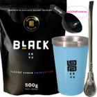 Kit Tereré Black Erva Mate 500g+ Copo Alumínio Térmico AZUL + Bomba Tradicional Inox Acompanha Scoop