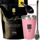 Kit Tereré Black Erva Mate 500g+ Copo Alumínio Térmico ROSA + Bomba Tradicional Inox Acompanha Scoop