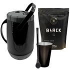 Kit Tereré Completo Preto Garrafa 2,5L Copo Alumínio 200ml Bomba 19cm Erva Black 500g