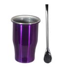 Kit Tereré Copo Lilas Verniz + Bomba Metal Polida Média 19cm