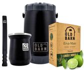 Kit Tereré Old Barn Completo Preto Garrafa 2,5L Cuia De Alumínio 300ml Bomba Jumbo Larga Preta De Inox Mola Erva 500g