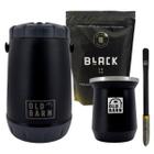 Kit Tereré Preto Garrafa 2,5L Cuia Parede Dupla Alumínio 300ml Bomba Inox Mola Cônica Old Barn Erva Black 500g