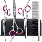 Kit tesoura de limpeza de cães com dicas redondas de segurança, tinmarda aço inoxidável aço profissional grooming shears set - Thinning, Straight, Curved Shears and Pente for Long Short Hair for Dog Cat Pet