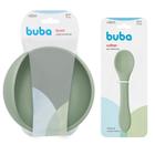 Kit Tigela Bowl Com Ventosa E Colher Em Silicone Verde BLW Bebê Buba