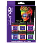 Kit Tinta para Rosto Líquida Neon e Pincel 15ml com 6 Cores - Colormake