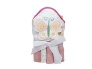 Kit Toalha Bordada Com Capuz E Toalha De Boca Borboleta Rosa