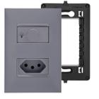 Kit Tomada 10A e Variador Dimmer Com Placa e Suporte 4x2 Cinza PIAL Plus+