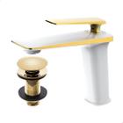 Kit Torneira Monocomando Petra Baixa Branco/Gold + Válvula Click 7/8 Gold - Soft Inox