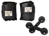 Kit Tornozeleira 2KG Nylon Preto + Halteres 2KG Preto - Exercise Sports