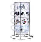 Kit Torre Com 4 xícaras de Porcelana Louça Com Suporte Personalizado Mickey e Minnie