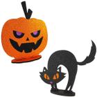 Kit Totens Display Abóbora + Gato Preto Halloween MDF C/ EVA