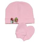 Kit Touca e Luva de Bebê Lacinho Floral Rosa Malha