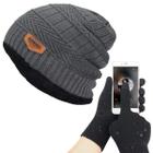 Kit Touca Gorro Lã Forrada + Luva Touch Mexer Celular Cinza