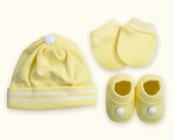 Kit Touca Luva e Sapatinho Tricot Tricô AMARELO LISTRADO para Bebê RN 0 a 3 meses TRICART