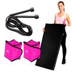 Kit Treino em Casa Colchonete + Caneleira Tornozeleira 2Kg + Corda de Pular Perda de Peso Musculação Academia Rosa