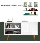 Kit Três Prateleira Branca Com Balcão Buffet Três Nicho Aramado Com Pé Retro - Decore com Amor