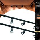 Kit Trilho Eletrificado 2m Preto com 6 Spots Led 8w Luz Quente 3000k