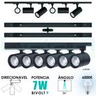 Kit trilho eletrificado sobrepor 2m + 6 spots led 7w direcionável Preto frio 6000k