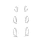 Kit Trio de Brincos Argola Gota Zircônias Prata 925