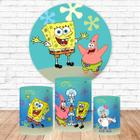 Kit Trio de Capas Cilindro + Painel Tema Bob Esponja Veste Fácil 3d Sublimado C/elástico Festa Aniversario