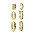 Kit trio oval cravejado de zircônia color banhado a Ouro 18k