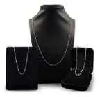 Kit Trio Prata 925 Feminino Corrente 45cm Tornozeleira Pulseira Colar Bolinhas Elo Delicada