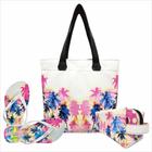 Kit Tropical Feminino Coqueiros Coloridos Bolsa, Necessaire, Chinelo, Magicc