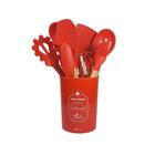 Kit Utencílios Cozinha Silicone Suporte 12 Peças Vermelho - Kehome