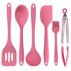 Kit Utensilio De Silicone Cozinha Rosa 6 Peças - Oikos