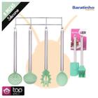 Kit Utensílios 6 Peças De Silicone Cabo Aço Inox Verde Claro