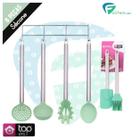 Kit Utensílios 6 Peças De Silicone Cabo Aço Inox Verde Claro