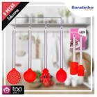 Kit Utensílios 6 Peças De Silicone Vermelho Cabo Aço Inox - TOP Útil