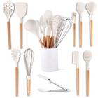 Kit utensílios bambu com silicone branco 11 peças