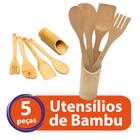 Kit Utensílios Bambu Espátulas Colher Pau Madeira 5 Peças Cozinha Natural Gourmet Culinário