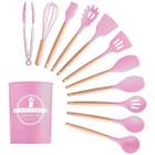 Kit Utensílios Cozinha 12 Peças Silicone Antiaderente Rosa