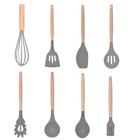 Kit Utensílios Cozinha 8 Pçs Silicone Cabo Bambu Cozinha