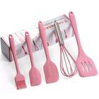 Kit Utensílios Cozinha De Silicone Maciço Colheres Espátula Concha ROSA