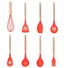 Kit Utensílios Cozinha Em Silicone Cabo Em Bambu 8 Peças - Generico