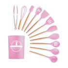 Kit Utensílios Cozinha Rosa 12 Peças Silicone Antiaderente