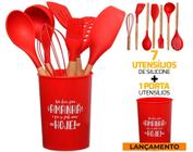 Kit Utensílios Cozinha Silicone Colher Copo Suporte 8 Peças - Etilux