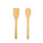 Kit utensílios de bambu 2 peças colher e espátula utilidades cozinha