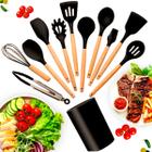 Kit Utensílios De Cozinha 12 Peças Bambu Silicone Resistente - HIGA