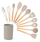 Kit Utensílios De Cozinha 12 Peças Silicone Colorido Bege