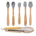 Kit Utensilios De Cozinha 6 Peças Em Bambu Silicone E Inox