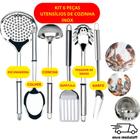 Kit Utensílios de Cozinha 6 peças Escumadeira Colher Pegador Concha Garfo Fue para Carne Ovo Massa Bolo Salada Macarrão Feijão Molhos Fritura Arroz