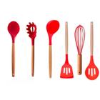 Kit Utensilios De Cozinha Em Silicone Cabo De Madeira