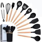 Kit Utensílios De Cozinha Jogo 12 Peças Cabo Madeira E Silicone