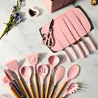 Kit Utensílios de Cozinha Rosa Livre de BPA com 19 Peças